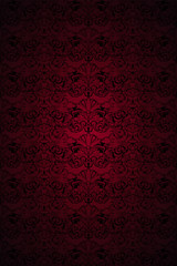 dark red and black vintage background, royal with classic Baroque pattern, Rococo with darkened edges background, card, invitation, banner. vector illustration EPS 10