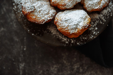 Delicious sweet homemade freshly baked cupcakes, Cupcakes with selective focus, on a gray background