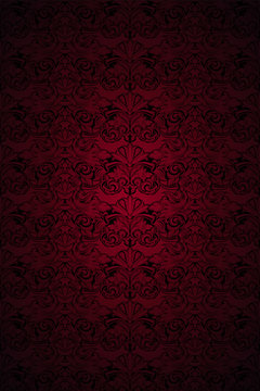 dark red and black vintage background, royal with classic Baroque pattern, Rococo with darkened edges background, card, invitation, banner. vector illustration EPS 10 © Ксения Головина