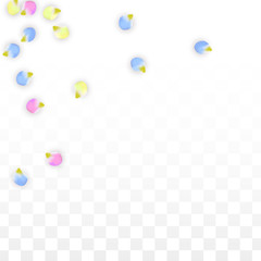 Vector Realistic Colorful Petals Falling on Transparent Background.  Spring Romantic Flowers Illustration. Flying Petals. Sakura Spa Design. Blossom Confetti. Design Elements for Wedding Decoration.