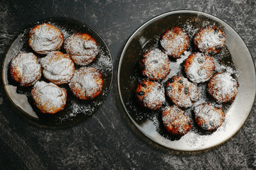 Delicious sweet homemade freshly baked cupcakes, Cupcakes with selective focus, on a gray background