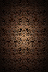  gold, bronze, caramel, chocolate, and black vintage background, royal with classic Baroque pattern, Rococo with darkened edges background, card, invitation, banner. vector illustration EPS 10