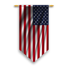 Pennant USA flag on silver rod on white background. Vector illustration.