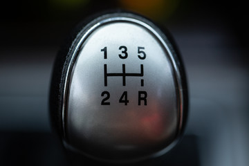 Gearshift lever close up. Small depth of field