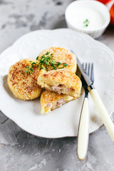 Homemade potato zrazy with ham and cheese