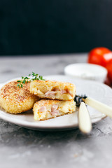 Homemade potato zrazy with ham and cheese