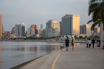 Luanda bay and seaside promenade at sunset, Marginal of Luanda, capital city of Angola- cityscape