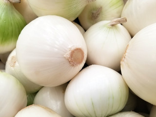 white onions on a market close up