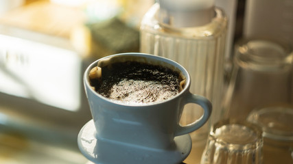 Coffee powder, cup, White dripper