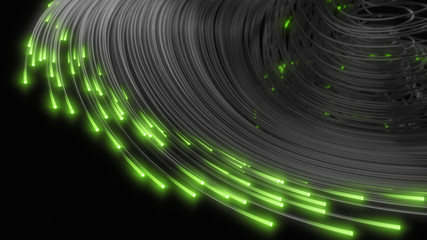 black strings with glowing heads. 3d illustration