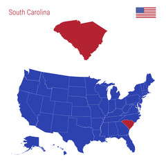 The State of South Carolina is Highlighted in Red. Vector Map of the United States Divided into Separate States.