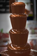 Chocolate fountain flowing