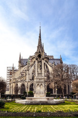 Fototapeta na wymiar Notre Dame, Paris, 2015. East facade view from Jean XXIII square