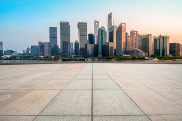 Road and skyline of urban architecture