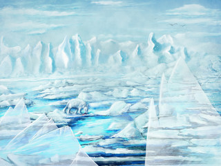 Painting of an iceberg and icebear