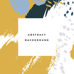 Square hand drawn abstract background with artistic brush strokes and paint stains. Vector design for card, banner or social media post.