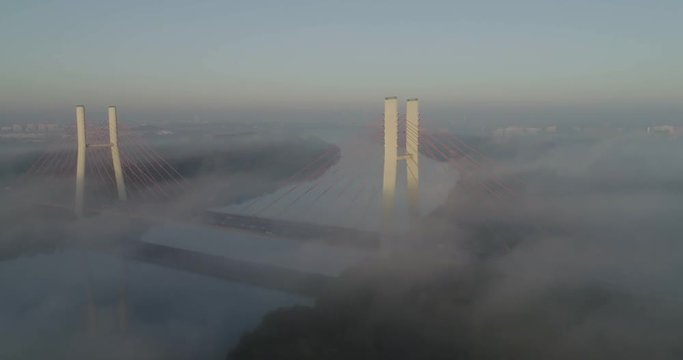 Drone footage of Siekierkowski bridge in Warsaw.