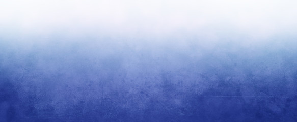 Blue and white background with soft worn and scratched old vintage texture, gradient blurred bokeh design with fog or haze border