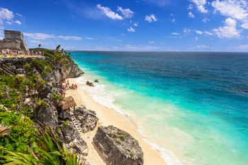 Fototapeta na wymiar Beautiful Tulum beach at Caribbean sea, Mexico