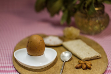 healthy breakfast, egg, almond, bread