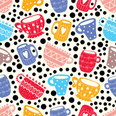Vintage tea porcelain. Vector seamless pattern. Seamless pattern can be used for wallpaper, pattern fills, web page background, surface textures.
