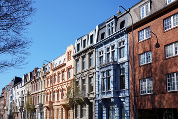 Street in a downtown with old houses