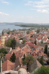 Fototapeta na wymiar Panoramic view of Zemun, with church tower in Belgrade, Republic of Serbia