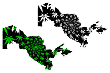 Uzbekistan - map is designed cannabis leaf green and black, Republic of Uzbekistan map made of marijuana (marihuana,THC) foliage,