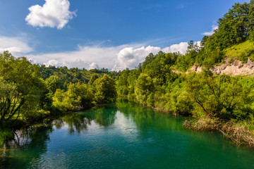 Landscape with beautiful river in summer day