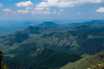 Landscape view over green mountains with  clouds, South Africa, Africa