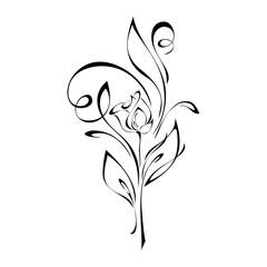 stylized rose flower Bud on the stem with leaves and curls © LIUBOV