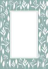 Watercolor painted vertical rectangular frame with herbs. Botanical border with green branches and leaves. Perfect for invitations, greeting cards, prints, posters, packing