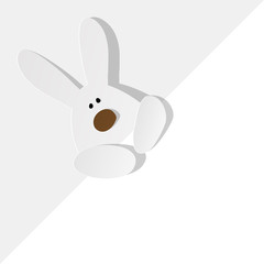 Easter Bunny in the left top corner on a grey background