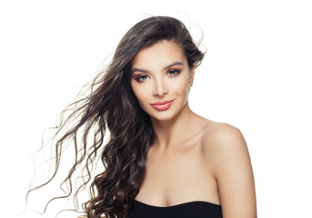 Naklejka premium Smiling model woman with healthy hair isolated on white background