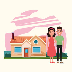 Obraz na płótnie Canvas Family outdoors from home cartoon