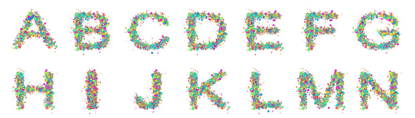 Set of isolated multicolored fun letters.
