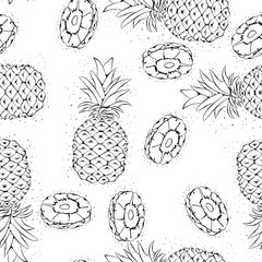 seamless pattern of pineapple fruit with hand drawn or sketch style