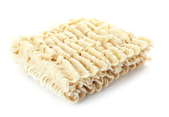 Block of quick cooking noodles isolated on white