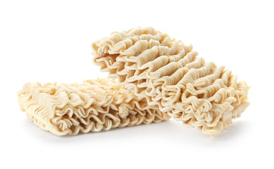 Blocks of quick cooking noodles isolated on white