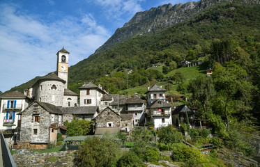 Beautiful village of Lavertezzo in Verzasca vally in canton of Ticino,
