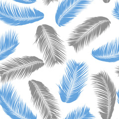 Tropical Palm Tree Leaves. Vector Seamless Pattern. Simple Silhouette Coconut Leaf Sketch. Summer Floral Background. Wallpaper of Exotic Palm Tree Leaves for Textile, Fabric, Cloth Design, Print, Tile