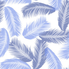 Blue Tropical Palm Tree Leaves. Vector Seamless Pattern. Simple Silhouette Coconut Leaf Sketch. Summer Floral Background. Wallpaper of Exotic Palm Tree Leaves for Textile, Fabric, Cloth Design, Print.