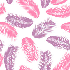 Fototapeta na wymiar Tropical Palm Tree Leaves. Vector Seamless Pattern. Simple Silhouette Coconut Leaf Sketch. Summer Floral Background. Pink Wallpaper of Exotic Palm Tree Leaves for Textile, Fabric, Cloth Design, Print.