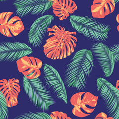 Summer Exotic Floral Tropical Palm, Philodendron Leaf. Jungle Leaf Seamless Pattern. Botanical Plants Background. Eps10 Vector. Summer Tropical Palm Wallpaper for Print, Fabric, Tile, Wallpaper, Dress