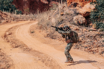 Soldiers of special forces on wars at the desert,Thailand people,Army soldier Walking patrol.