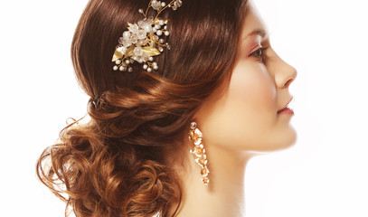 adorable young bride with gorgeous diadem in her hair