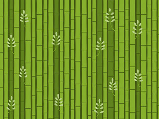 Horizontal seamless bamboo background. Vector illustration. Exotic green bamboo pattern with branches and leaves