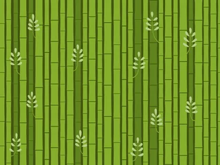 Behang Horizontale naadloze bamboe achtergrond. Vector illustratie. Exotisch groen bamboepatroon met takken en bladeren © is1003