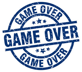 game over blue round grunge stamp