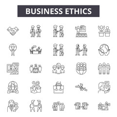 Business ethics line icons, signs set, vector. Business ethics outline concept illustration: business,company,corporate,customer,value,ethics,responsibility,culture,trust